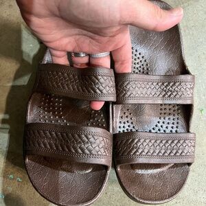 Brown Textured Slide Sandals